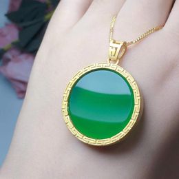 925 Silver Inlaid Ice Green Chalcedony Peace Pendant Ladies Christmas Gift Necklace