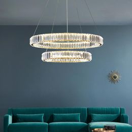 Modern Design Crystal Ring Light Chanderlier LED Luxury Living Room Round Stainless Steel Suspension Luminaire Pendant Lamps