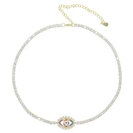 5A cubic zirconia 3mm cz tennis chain choker turkish evil eye charm trendy women necklace