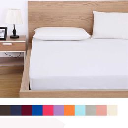Solid Fitted Sheet Mattress Cover with all-around Elastic Rubber Band Bed Sheet 210626
