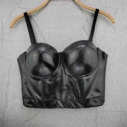 Crop Top Women Tank Summer Sexy Cropped PU Clothes Bustier Black Cami Backless Ladies Camis 210525