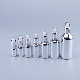 100PCS 30ml UV Silvery Glass Dropper Bottle Jars Vials with Pipette for Cosmetic Perfume Essential Oil Bottles