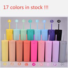 acrylic tumblers with lid and straw UK - 16oz mugs matte 17colors acrylic tumbler skinny tumblers plastic double wall coffee mug with lids and straw