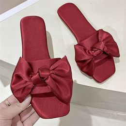 Size 35-43 Red Wedding Slippers Women Sandals Summer Shoes Woman Satin Soft Bottom Bride Bridesmaid Slippers Zapatos De Mujer Y1120