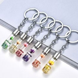 Dried Flower Drift Bottle Keychain Plant Permanent Preservation Handmade Resin Beauty In Bottle Alloy Chain Statement Key Ring