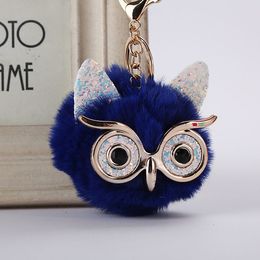 Owl Pompom Keychains Trendy Animal Shape Lovely Artificial Rabbit Fur Ball Car Keyring Key Holder Bag Pendant Jewellery