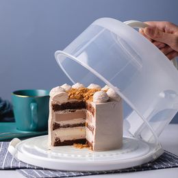 wedding cake containers UK - Gift Wrap 6 8 10Inch Thick Plastic Cake Box Handheld Pastry Storage Carrier Cover Case Birthday Wedding Party Dessert Plate Container