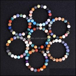 Beaded, Jewellery Natural Stone Beads Bracelets 10Mm Women Handmade Beaded Strands Universe Galaxy Premium Space Planets Solar System Bangles