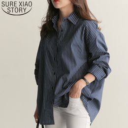 Women And Blouses Long Sleeve Office Lady Button Turn-down Collar Striped Harajuku Blusas Korean Ladies Tops 7447 50 210415