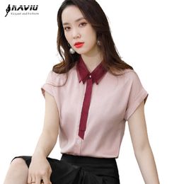 Pink Shirt Women Short Sleeve Summer Slim Design Temperament Casual Chiffon Blouses Office Ladies Formal Work Tops 210604