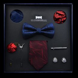 Hats, Scarves & Gloves Sets Fashion Men's Suit Accessories Set Wedding Business Tie Bow Square Scarf 8 Pieces Gift Box Boyfriend Birthday