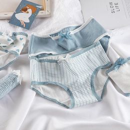 Panties High Quality Plaid Lingerie Girl Love Soft Cotton Underwear Blue Briefs Girls Pants Sexy