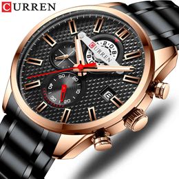 Luxury Brand Curren Fashion Sports Men's Chronograph Wristwatch Stainless Steel Quartz Men's Watch Male Clock Relogio Masculino Q0524