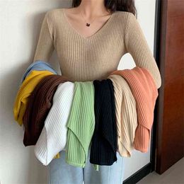 Basic B-neck Solid Autumn Winter Pullover Women Female Knitted Ribbed Sweater Slim Long Sleeve Badycon High Quality 210922