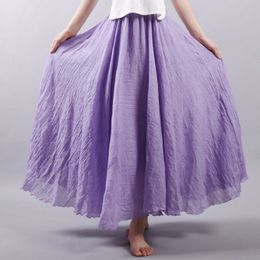 Women's Elegant High Waist Linen Maxi Skirt Summer Ladies Casual Elastic Waist 2 Layers Skirts saia feminina 210419