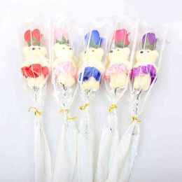 1pcs Cute Foam Bear Rose Flower Bouquet Birthday Artificial Soap Flower Valentine's Day Gift For Girlfriend TSLM1