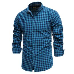 2021 Spring New 100% Cotton Plaid Shirt Men Slim Fit Mens Dress Shirts Brand Long Sleeve Black Shirt High Quality Shirts for Men P0812