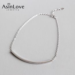 AsinLove Real 925 Sterling Silver Square Tube Curved Stripe Unique Smile Elegant Anklet for Women and Girls Fine Jewellery