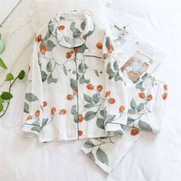 spring and autumn ladies pajamas 100% cotton long-sleeved home wear comfortable plus size summer thin sleepwear women 211112