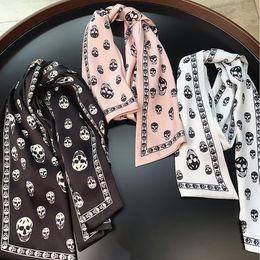 skull pattern soft silk scarf double twill tied bag handle silk scarves long head ghost wild fashion cool ribbon