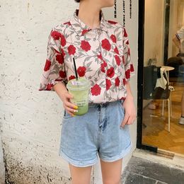 Women Chiffon Shirt Summer Fashion Female Casual Loose Shirts Vintage Batwing Sleeve Blouse Tops 210423