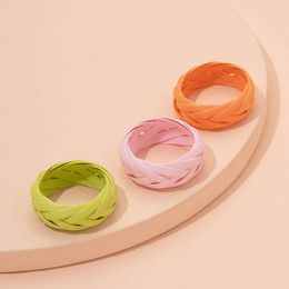 Cluster Rings 2021 Ins Pink Orange Green Coated Braided Geometric Minimalism Knuckle Finger Piercing Ring Korean Fashion Women Party Jewellery