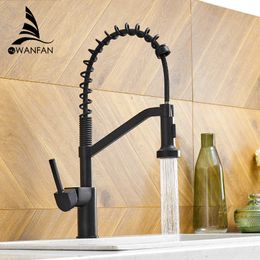 WANFAN Modern Polished Chrome Brass Kitchen Sink Faucet Pull Out Single Handle Swivel Spout Vessel Sink Mixer Tap 9013 210724