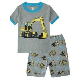 Excavator Children Pyjamas Boy Clothes Suits Summer Short Sleeve Cotton Baby T-Shirts Short Pants PJS Kids Sleepwear 2-7Y 210413