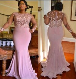 Pink Mermaid Bridesmaid Dress Evening Dresses Appliqued Lace Custom Made Formal Prom Dress With Long Sleeves Elegant Chic Robe de mariée Sweep Train