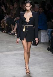 Casual Dresses Blazer Dress 2021 Black Long Sleeves Button V Neck Elegant Evening Party Wear Vintage Vestios