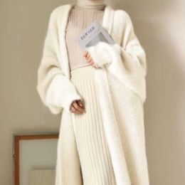 Winter Clothe Faux Mink Cashmere Cardigan Loose Pull Femme Bat Sleeve Long Coat Thickness Warm Knitted Sweater Outwear 210805