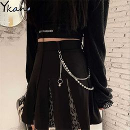 Summer Hip Hop Leopard Print High Waist A-Line All-Match Thin Skirt Women Gothic Black Pleated Skirt Korean Students Streetwear 210619