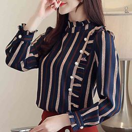 Womens Tops And Blouses Woman Fashion Striped Blouse Women Tops Long Sleeve Women Shirts Chiffon Blouse Blusas A867 210426