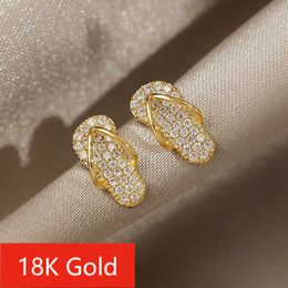 Charm Earrings Fashion 18K Gold Flip Flop Design Stud White Zirconia Wedding Engagement Anniversary Party Jewellery