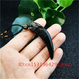 Wolf Tooth Natural Accessories Necklace Jade Jewellery Charm Pendant Amulet for Black Carved Men Green Gifts Chinese Obsidian