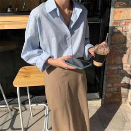 Women Blouses Basic Ladies Tops Office Loose Solid Long Sleeve Shirts Casual Blusas Camisas Mujer 4 Colours 210421