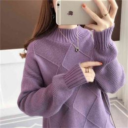 JXMYY new autumn and winter half high neck ins super fire sweater women loose pullover chic solid Colour bottoming sweater 210412