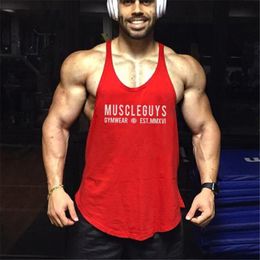 Muscleguys Gyms Wear Brand Bodybuilding Clothing Summer Fitness Mens Stringer Vest Workout Tank Tops Musculation Undershirt 210421