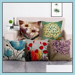 Cushion/Decorative Pillow Home Textiles & Garden Classic Flower Print Cushion Er Cotton Linen Pillowcase Throw Case Outdoors El Supplies Dro