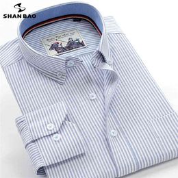 6XL 7XL 8XL 9XL 10XL Elegant Classic Youth Men's Business Casual Striped Long Sleeve Shirt Autumn Brand big Size Loose 210721