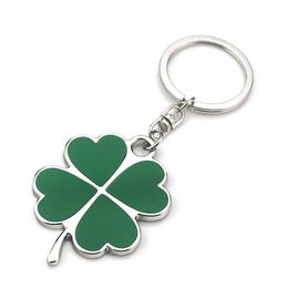 50pcs Party Favour Stainless Steel Green Leaf Keychain Fashion Creative Beautiful Four Leaves Clover Lucky Keychains Jewellery Keyring on Sale
