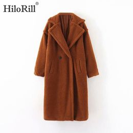 Winter Casual Solid Teddy Coat Women Long Sleeve Fleece Jacket Turn Down Collar Lamb Fur Outerwear Fourrure 210508