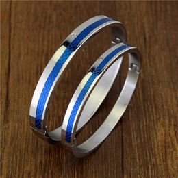 Elegant Multi Square Geometric Bangles with Cubic Zirconia Fashion Blue Colour Stainless Steel Bracelet Bridal Jewellery for Women Q0719