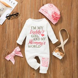 Baby Girl Jumpsuits with Hat and Headband Fall Kids Clothing 0-2T Infant Toddlers Dress Up for Party Shoot Gift Present