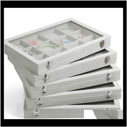 Packaging & Drop Delivery 2021 Ice Grey Veet Glass Lid Boxes Ring Tray Necklace Earrings Bracelets Loose Beads Jewellery Display Stand 8W9Nc