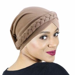 Muslim Hijab Hair Loss Stretch Turban Caps Women Solid Color Braid Head Scarf Beanie Bonnet Party Accessories