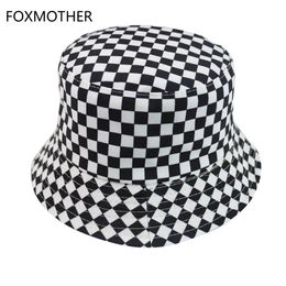 FOXMOTHER New Black White Plaid Check Bucket Hats Fishing Caps Women Mens Factory price expert design Quality Latest Style Original Status