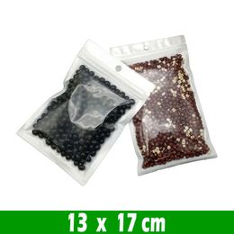 500pcs 13*17cm Clear+ white pearl Plastic Poly OPP Bags Gift Wrap packing zipper Zip lock Retail Packages PVC bag for clothes Jewellery Food Hang Hole Package Pouches