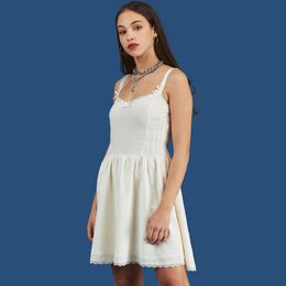 White Dress Harajuku Sweet A Line Women Dress High Waist Strap Summer Dress Casual Female Vestidos Cosy Linen Dresses 210521