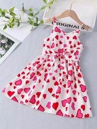 Toddler Girls Allover Heart Print Belted Cami Dress SHE